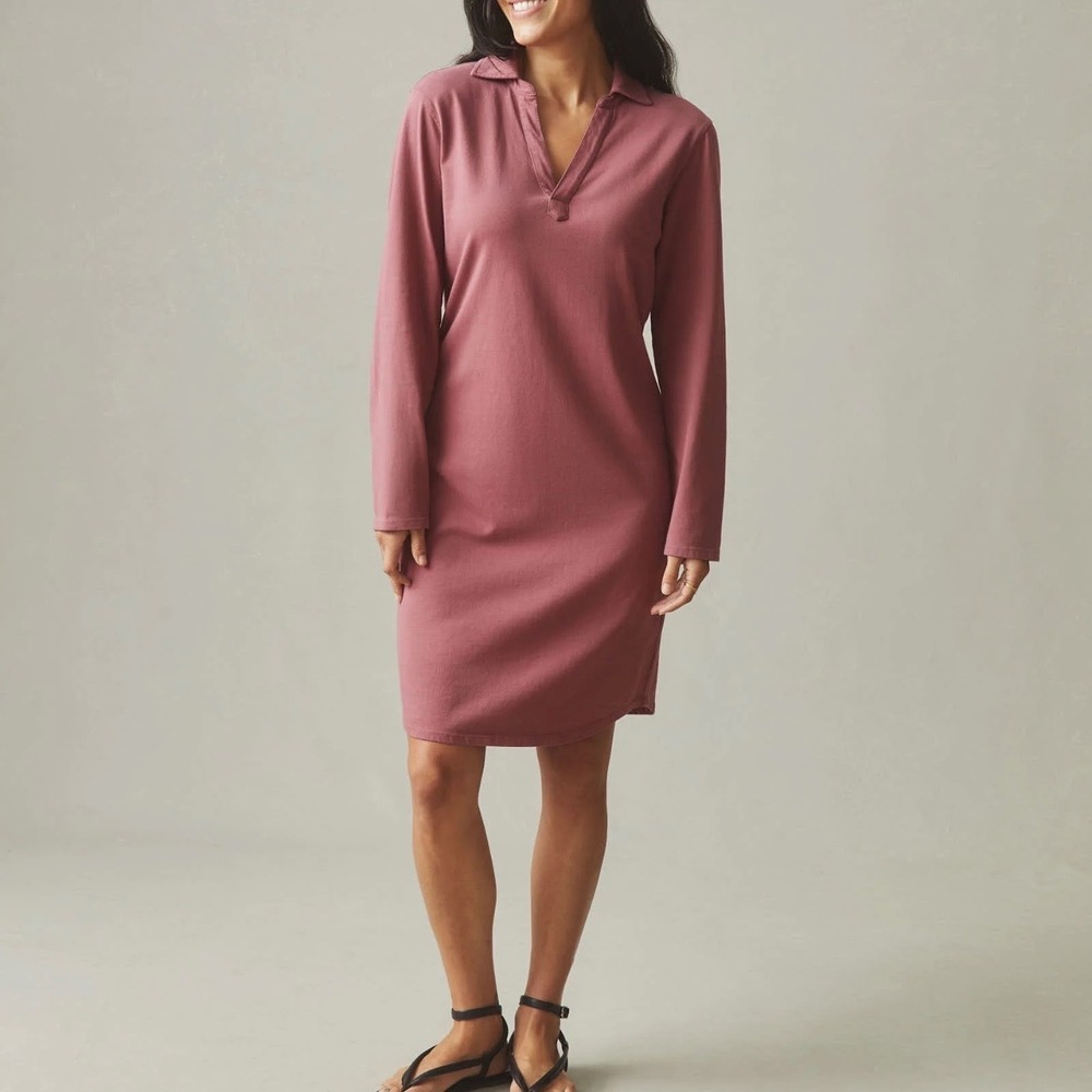 NWOT American Giant Women's Popover Dress Long‎ Sleeve Polo Mauve Pink Medium